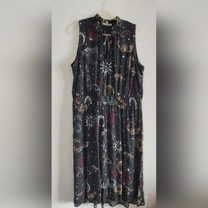 Plus size midi mesh dress with moon and stars print 2X